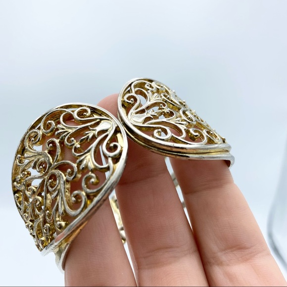 FREE w/Purchase Ornate Gold Tone Oval Shaped Clamper Bracelet - Picture 4 of 15